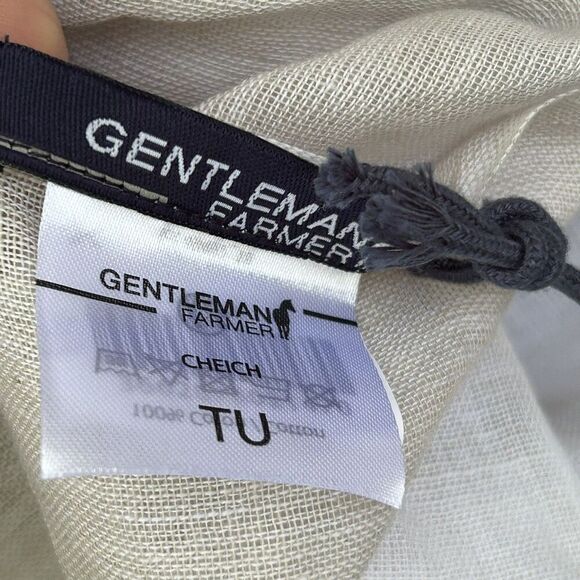 New Gentleman Farmer Scarf Wrap White Tan 100% Cotton Fringe nwt - Picture 6 of 12